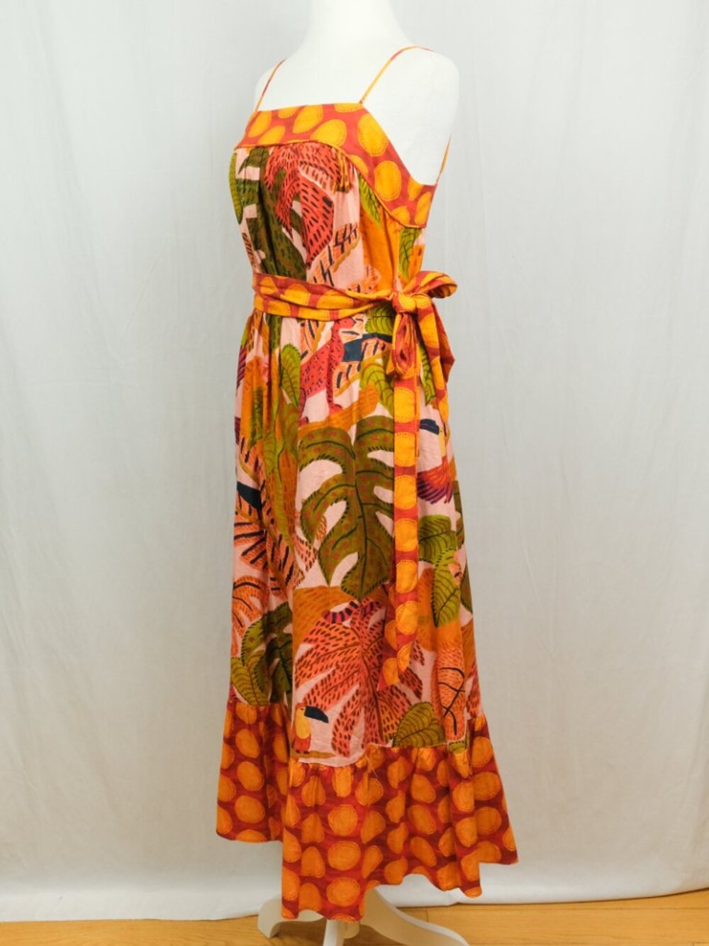 FARM Rio Pink Orange Green Leaf-Print Strapless Maxi Dress - Picture 5 of 10